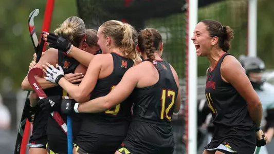 Maryland celebrates Maci Bradford's goal against Wake Forest