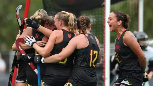 Maryland celebrates Maci Bradford's goal against Wake Forest