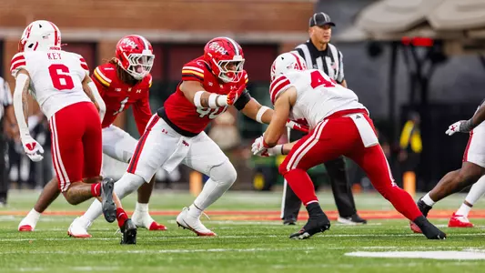Nahsir Taylor going up against the Nebraska offense during a home game in 2025