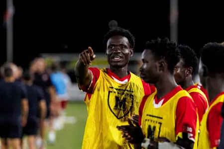 Maxwell Sekyi points to the crowd