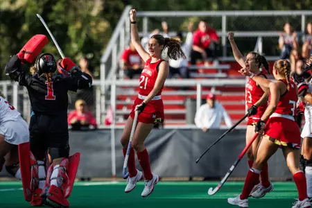 Djuna Eikelboom celebrates win against Rutgers