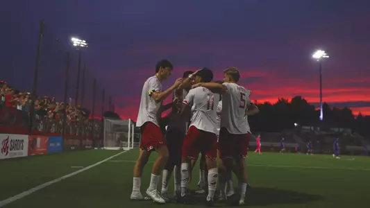 Maryland men's soccer celebrates a goal at Ludwig Field