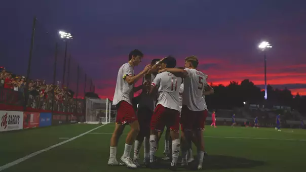 Maryland men's soccer celebrates a goal at Ludwig Field