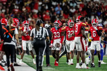 Messiah Delhomme celebrates an interception against Hampton