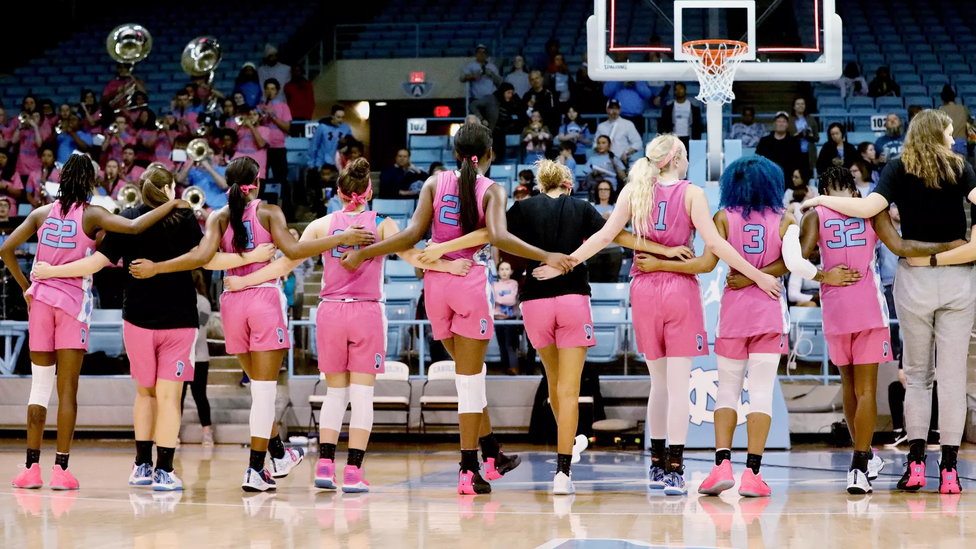UNC lines up for the playing of the alma mater.