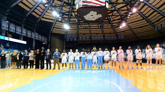 UNC lines up for the National Anthem.