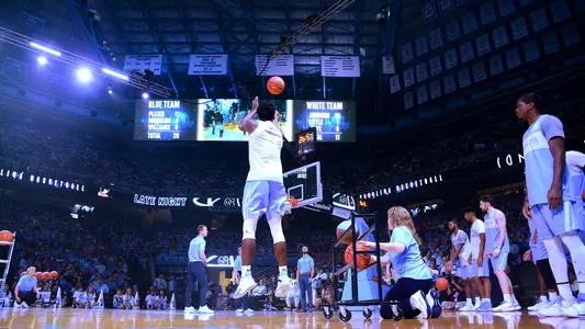 Nassir Little shoots during the three-point contest.
Late Night With Roy
University of North Carolina Basketball
Dean E. Smith Center
Friday, October 12, 2018
