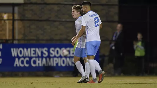Jack Skahan and Mauricio Pineda celebrate a goal against Duke.
University of North Carolina Men's Soccer v Duke
Koskinen Stadium
Durham, NC
Tuesday, October 23, 2018