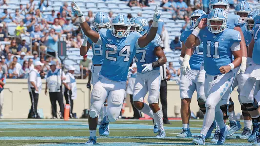 North Carolina Tar Heels running back Antonio Williams #24 celebrates after scoring a touchdown.University of North Carolina Football v PittsburghKenan StadiumChapel Hill, NCSaturday, September 22, 2018