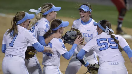 The Tar Heels celebrate a defensive play against N.C. State
University of North Carolina Softball v North Carolina State
Williams Field
Anderson Stadium
Chapel Hill, NC
Monday, April 16, 2018