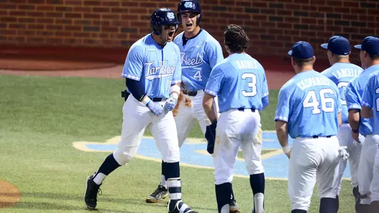 Zack Gahagan, left, reacts to his homerun agaiant Houston.
University of North Carolina Baseball v Houston
NCAA Regional
Boshamer Stadium
Chapel Hill, NC
Saturday, June 2, 2018