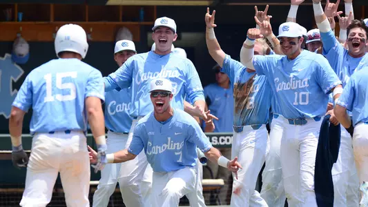 The UNC bench celebrate’s Michael Busch’s (15) homerun against Stetson.
University of North Carolina Baseball v Stetson
NCAA Super Regional
Boshamer Stadium
Chapel Hill, NC
Friday, June 8, 2018
