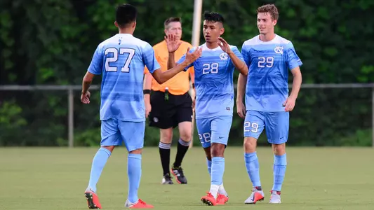 Mark Salas (27), Raul Aguilera (28), Jeremy Kelly (29)University of North Carolina Men's Soccer v StetsonWake Med Soccer ParkCary, NCFriday, August 17, 2018