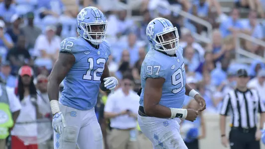 Jalen Dalton (97), Tomon Fox (12)
University of North Carolina Football v Pittsburgh
Kenan Stadium
Chapel Hill, NC
Saturday, September 22, 2018
