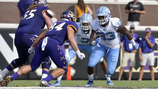 Allen Cater (33) and Dominique Ross (3)
University of North Carolina Football v East Carolina
Dowdy-Ficklen Stadium
Greenville, NC
Saturday, September 8, 2018