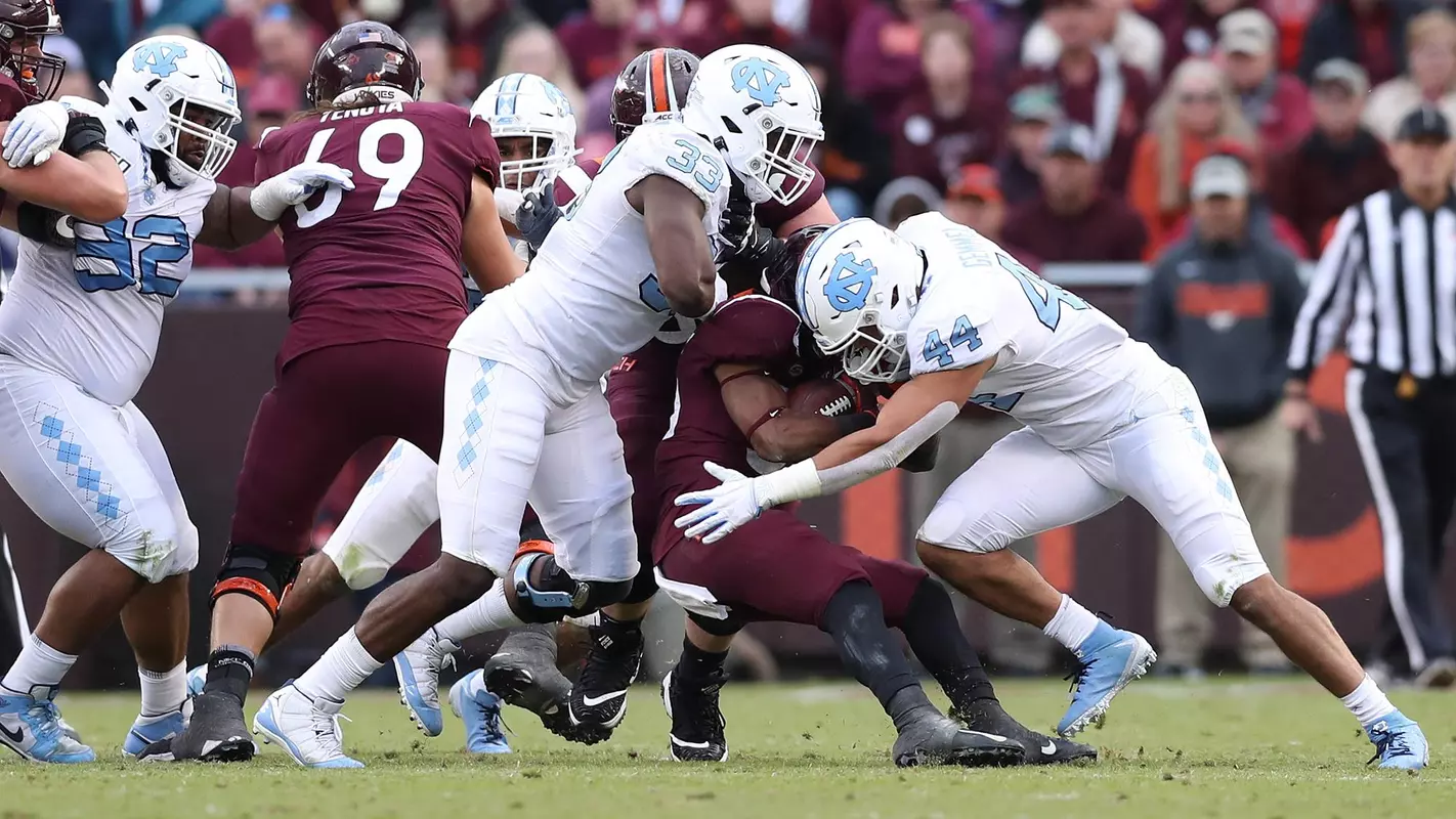 Allen Cater, Jeremiah GemmelUniversity of North Carolina Football v Virginia Tech Lane Stadium Blacksburg, VA Saturday, October 19, 2019