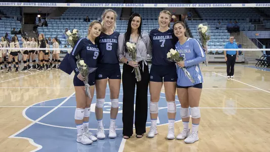 Greer Moseman, Skylar Wine, Mariah Evans, Katharine Esterley, Mia Fradenburg
University of North Carolina Volleyball v Wake Forest
Senior Day
Carmichael Arena
Chapel Hill, NC
Wednesday, November 27, 2019