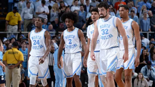(L to R): Kenny Williams, Coby White, Cameron Johnson, Luke Maye, Garrison BrooksUniversity of North Carolina Basketball v VirginiaDean E. Smith CenterChapel Hill, NCMonday, February 11, 2019