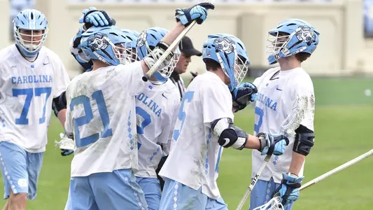 The Tar Heels celebrate a goal
University of North Carolina Men's Lacrosse v Harvard
Kenan Stadium
Chapel Hill, NC
Saturday, February 16, 2019