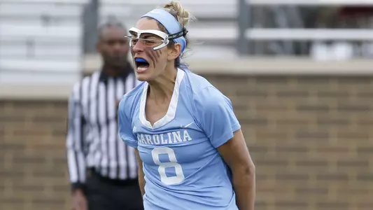 North Carolina's Katie Hoeg (8) celebrates after scoring a goal during the second half of the 2019 ACC Lacrosse Championship against Boston College in Chestnut Hill, Ma., Sunday, April 28, 2019. (Photo by Mary Schwalm, the ACC)