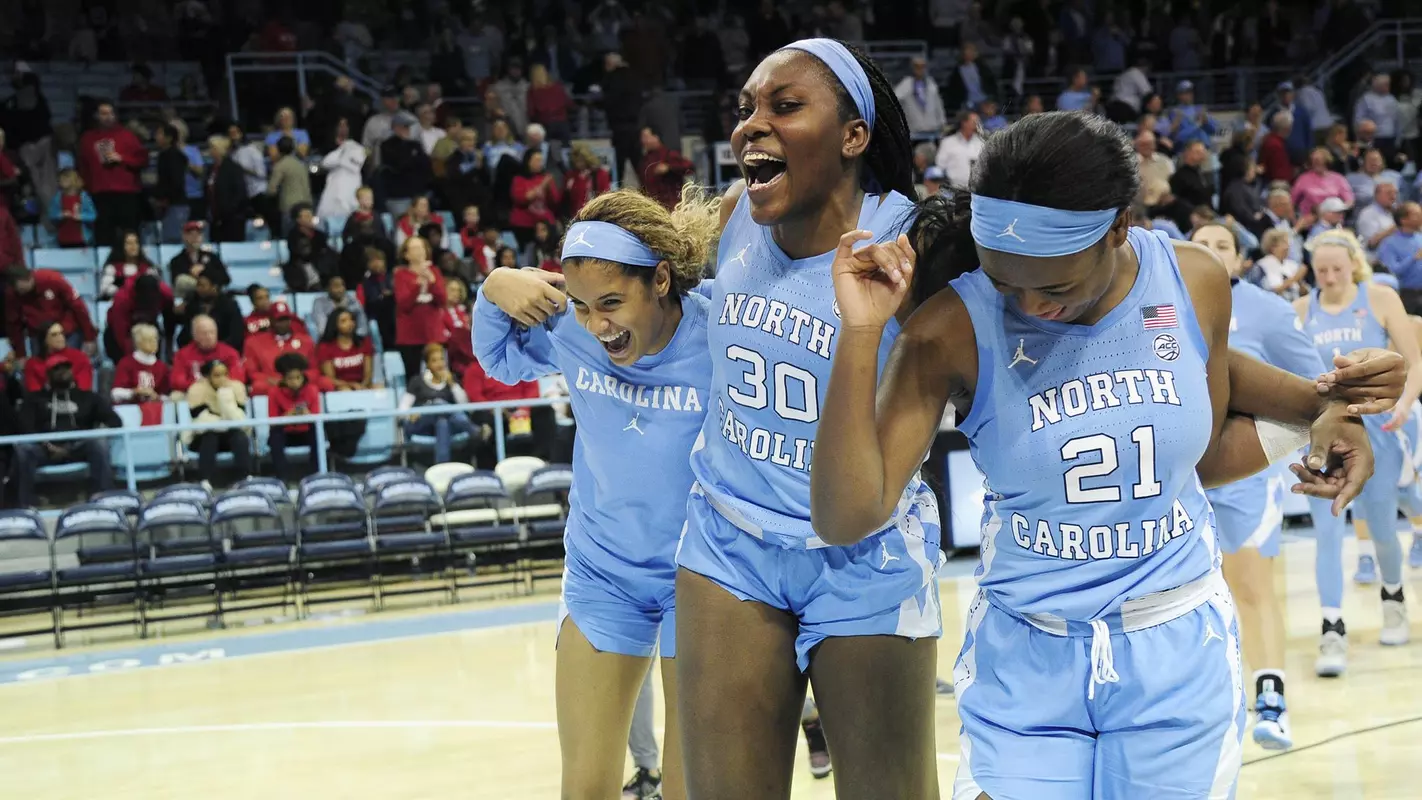 Janelle Bailey, Malu Tshitenge, Lexi Duckett University of North Carolina Women’s Basketballvs. NC State Carmichael Arena Chapel Hill, NC Thursday, January 9, 2020