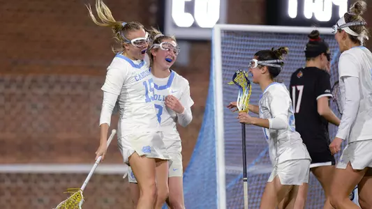 Scottie Rose Growney, Jamie Ortega, Marisa DiVietro, celebration
University of North Carolina
Women’s Lacrosse vs. University of Louisville
Dorrance Field
Chapel Hill, NC
Thursday, March 5, 2020