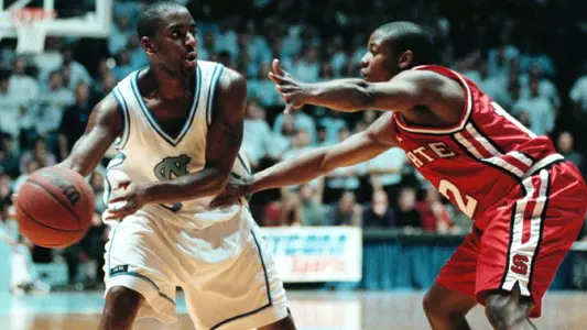 UNC'S ED COTA, LEFT, AND NC STATE'S ANTHONY GRUNDY, RIGHT PHOTO BY DAN SEARS