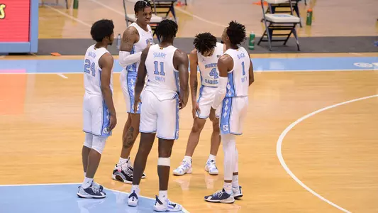 Kerwin Walton, Armando Bacot, Day’Ron Sharpe, RJ Davis, Leaky Black, huddle
University of North Carolina Basketball v Syracuse
Dean E. Smith Center
Chapel Hill, NC
Tuesday, January 12, 2021