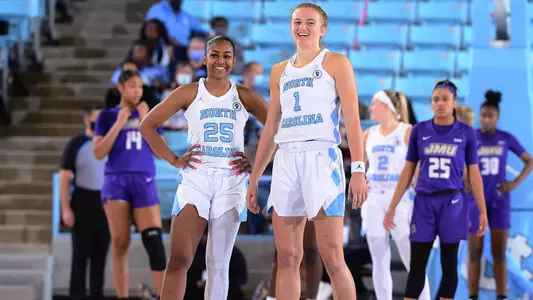 Alyssa Ustby, Deja Kelly
University of North Carolina Women's Basketball v James Madison JMU
Carmichael Arena
Chapel Hill, NC
Sunday, December 5, 2021