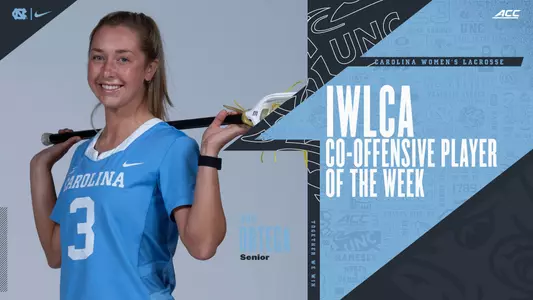 Jamie Ortega IWLCA co-offensive player of the week graphic