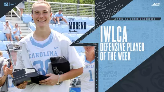 Taylor Moreno IWLCA Defensive Player of the Week graphic