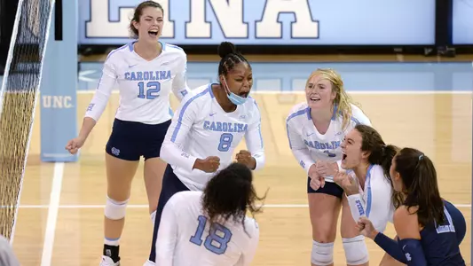 celebration, Skyy Howard, Meghan Neelon, Marissa Meyerhofer, Erin Boone, Nia Parker-Robinson
University of North Carolina Volleyball
Blue-White match
Carmichael Arena
Chapel Hill, NC
Friday, August 20, 2021