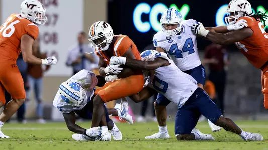 Eugene Asante, Ja’Qurious Conley, Jeremiah Gemmel University of North Carolina Football v Virginia TechLane StadiumBlacksburg, VAFriday, September 3, 2021