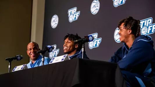 ACC Operation Basketball Tipoff Hubert Davis, Caleb Love, Armando Bacot 2021