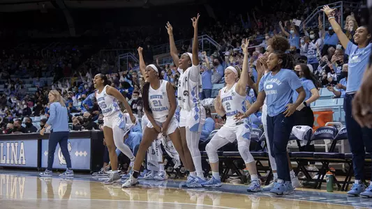 bench celebration University of North Carolina Women's Basketball v Duke Carmichael Arena Chapel Hill, NC Sunday, February 27, 2022