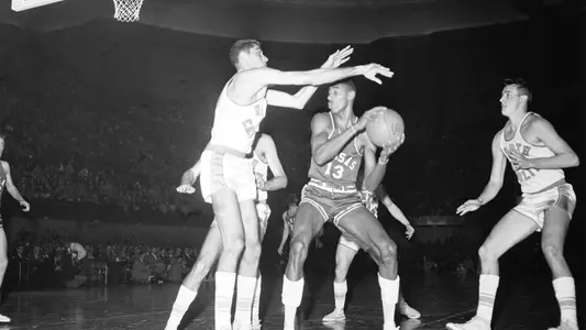 Lennie Rosenbluth Blocking Wilt Chamberlain, 1957 NCAA Tournament final