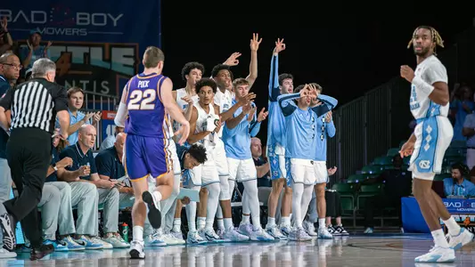 bench celebration vs. UNI Battle 4 Atlantis 2023