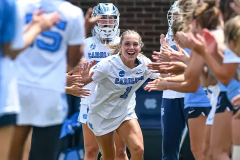 Senior Emily Nalls reacts to taking the field for their opening round NCAA Tournament game against Sacred Heart on Friday afternoon at Dorrance Field.