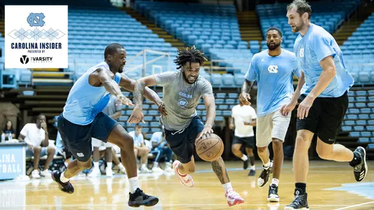 men's basketball camp game 2023 RJ Davis, Harrison Barnes, Tyler Zeller, James Michael McAdoo