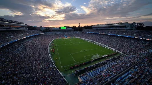 Sunset at Kenan Stadium during the Chelsea-Wrexham match.