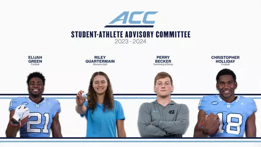 2023-24 ACC SAAC representatives for UNC: Elijah Green, Riley Quartermain, Perry Becker, and Christopher Holliday (L-R)