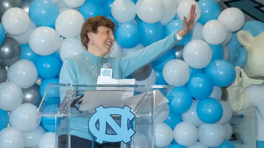 Dr. Beth Miller gives a speech during the Carmichael lobby dedication.