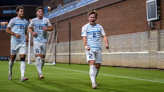 Tate Johnson (2) reacts to scoring against the College of Charleston on Tuesday night at Dorrance Field.