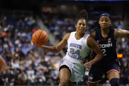 Greensboro, NC – Nov 15: NCAA Women's Basketball - Connecticut vs North Carolina at First Horizon Coliseum in Greensboro, NC on November 15, 2024. (Credit: Andy Mead/YCJ)