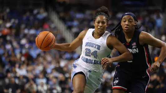 Greensboro, NC – Nov 15: NCAA Women's Basketball - Connecticut vs North Carolina at First Horizon Coliseum in Greensboro, NC on November 15, 2024. (Credit: Andy Mead/YCJ)