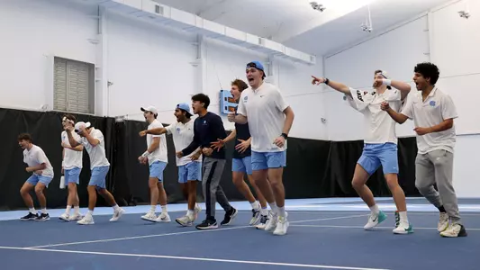 Tar Heel team celebrates doubles point
Chapel Hill, NC – Feb 11: NCAA Men's Tennis - Georgia at North Carolina at Cone-Kenfield Tennis Center in Chapel Hill, NC on February 11, 2024. (Credit: Andy Mead/YCJ)