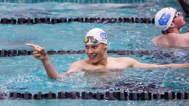 Senior Louis Dramm reacts to his time during the South Carolina Invitational at Sol Blatt P.E. Center Columbia, S.C., Wednesday.