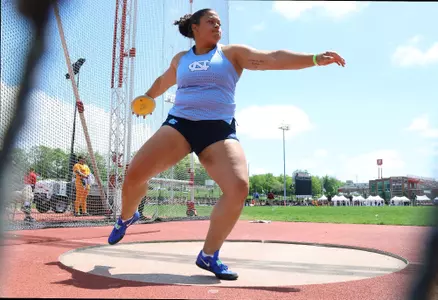 Junior Skylar Bohlman 2025 competes in the discus throw during the Jim Freeman/Clark Wood Invitational at Owsley B. Frazier Cardinal Park in Louisville, KY Saturday.