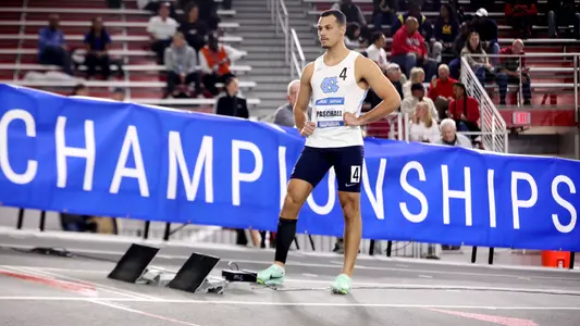 Junior Trevor Paschall prepares to run the 400-meter dash during the ACC Championships Sunday at the Norton Healthcare Sports & Learning Center in Louisville, KY.