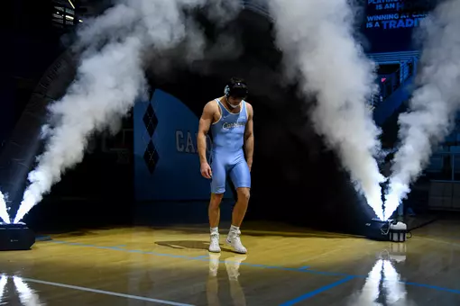 Redshirt freshman Laird Root is introduced for his 157-pound bout against West Virginia Friday night at Carmichael Arena.